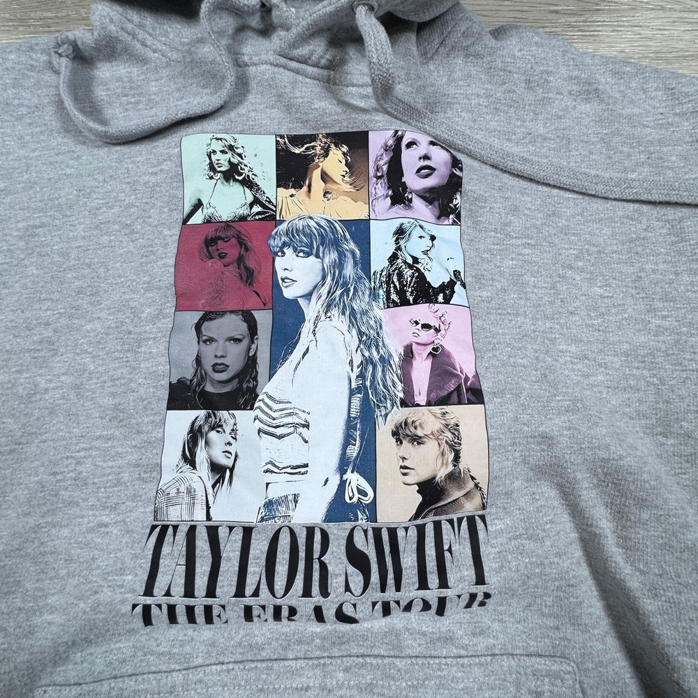 Taylor Swift Unisex Hoodie The Eras Tour Gray Medium Graphic Concert Sweatshirt